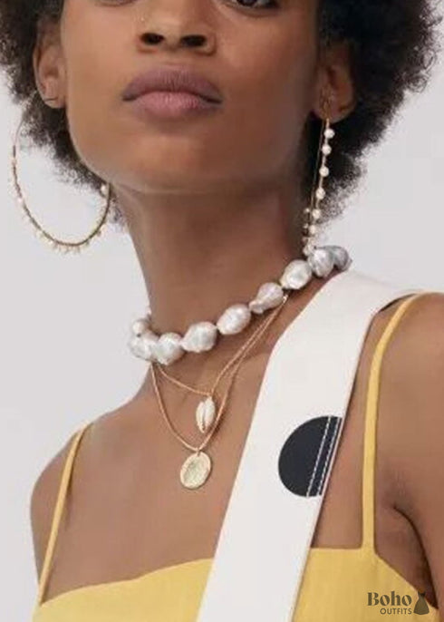 Boho Necklace, Peal Choker, White Sea Shell